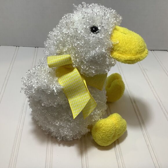 Animal Adventure Duck White and Yellow 8”Plush Gingham Ribbon Bow - Picture 1 of 6